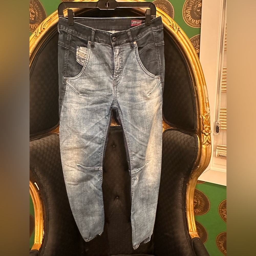 Diesel Two-Tone Blue Skinny Jeans, Size 25
